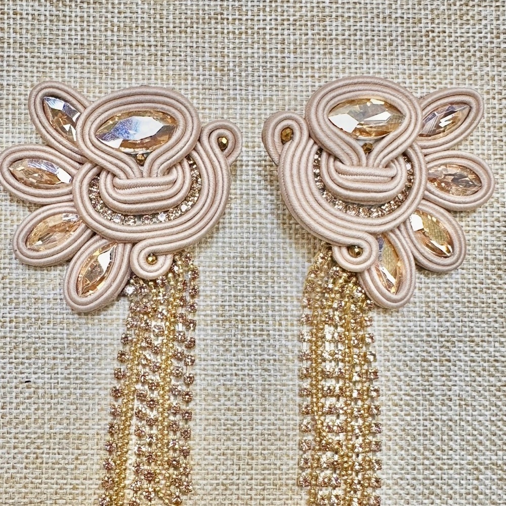Elegant Beige/Tan Soutache Handcrafted Statement Earrings